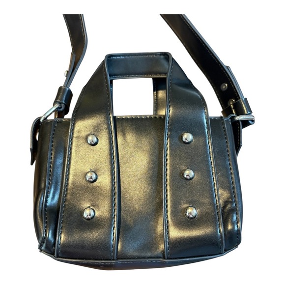 Zara‎ Mini Tote Bag Studded Faux Leather Top Handle Crossbody Black - Picture 5 of 8